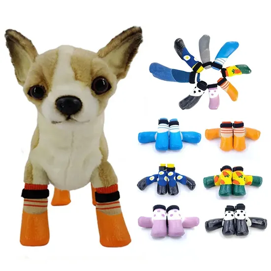 Produits pour animaux de compagnie, chaussures pour chiens, chaussettes antidérapantes en caoutchouc et coton pour chiot, imperméables